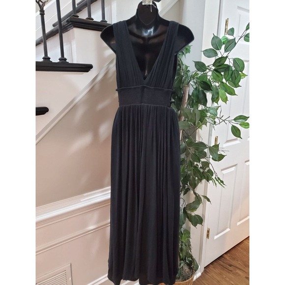 Forever 21 Women's Black Solid Open Side V-Neck Sleeveless Long Maxi Dress M - Picture 5 of 15